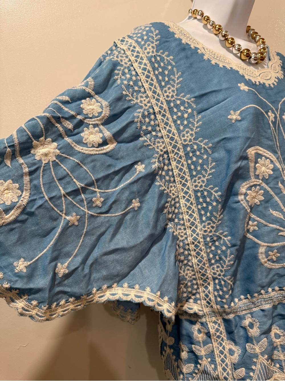 Embroidered Boho Relaxed Fit Top in Dusty Blue - Picture 2 of 2